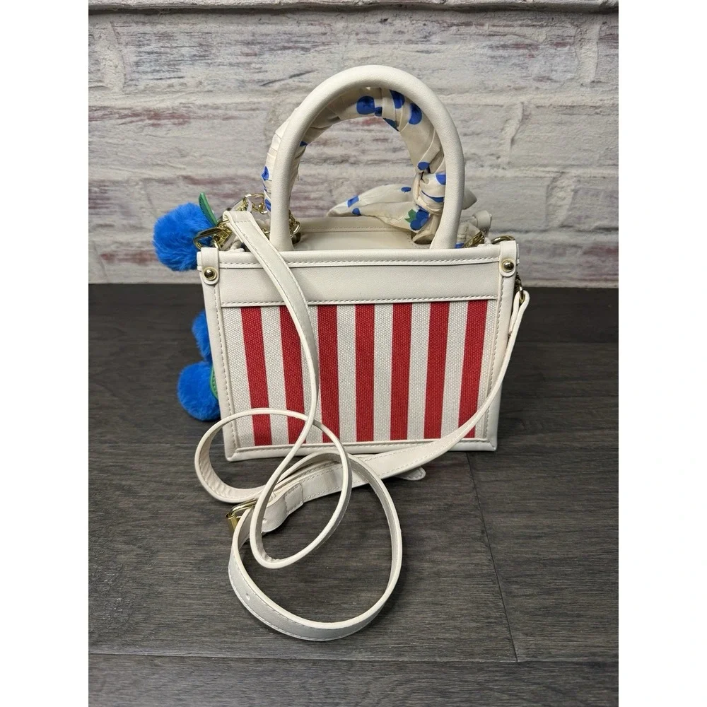 Betsey Johnson NWT Red White Stripe Blueberry Pom Pom Satchel Crossbody Bag